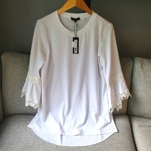 White Blouse with 3/4 Laced Sleeve